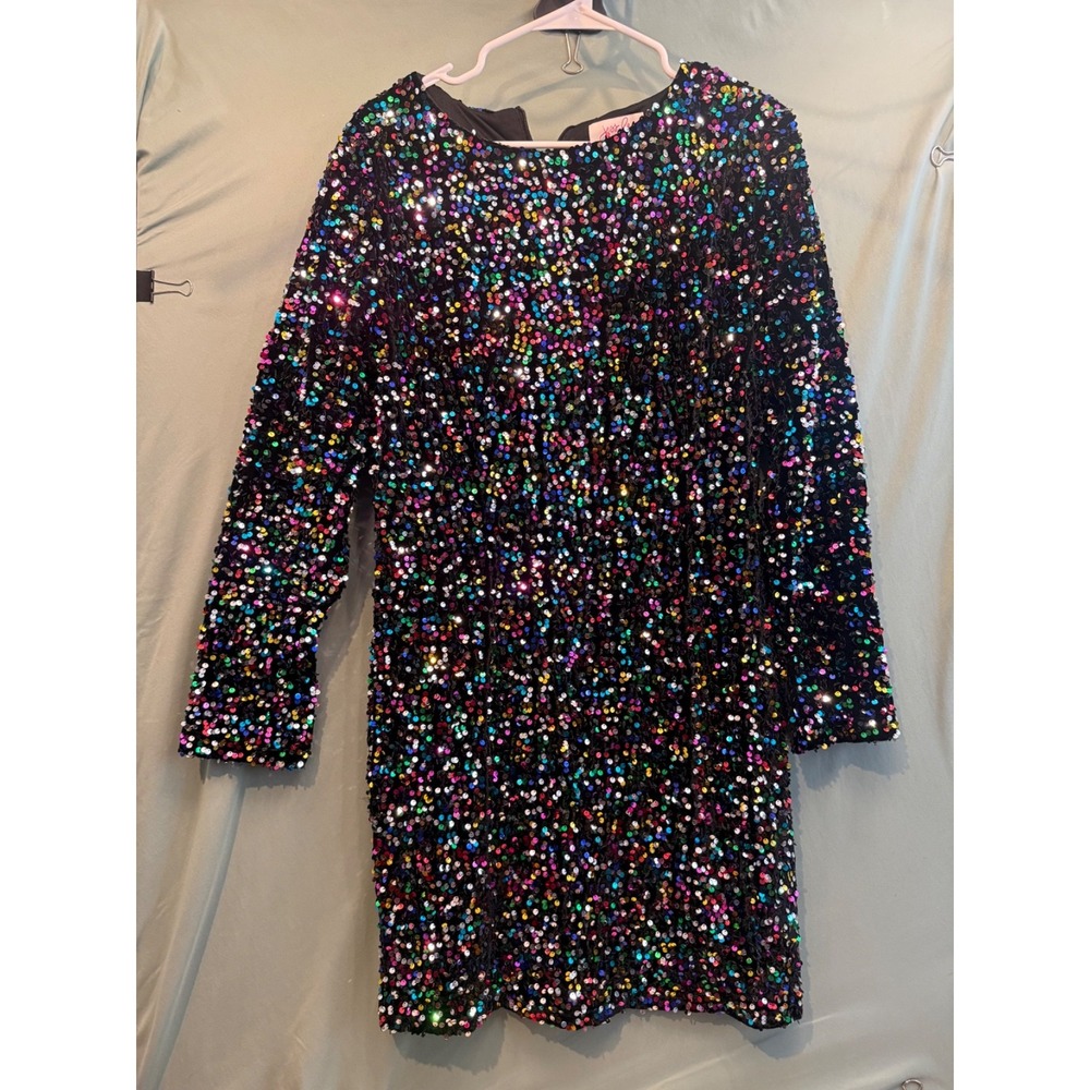 Holiday Dress Women's Size L Sequin Cocktail Party Short Vtg Multi-Color Sparkle